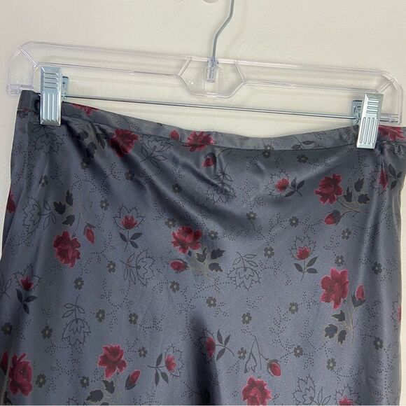 Y2K Gray Floral 100% Silk Midi Slip Skirt Dainty Fairycore Feminine Dark Romance - Picture 8 of 14